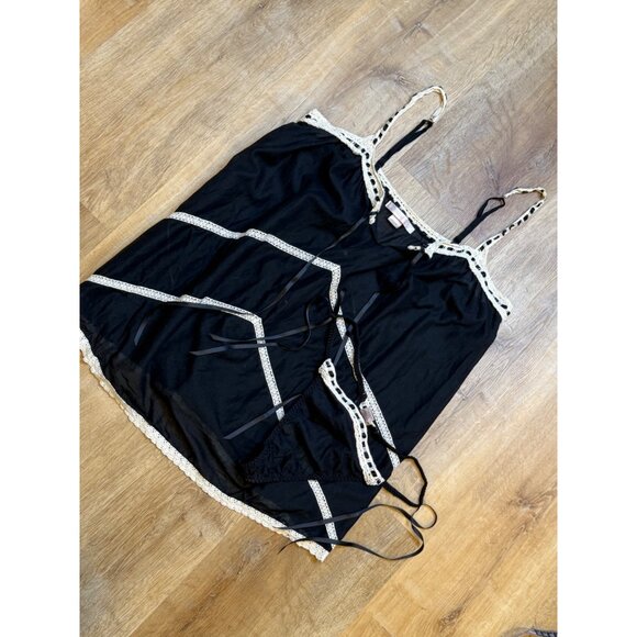 Y2K Victorias Secret Black & White Cotton Boho Cottagecore Lingerie Thong Set La - Picture 9 of 11
